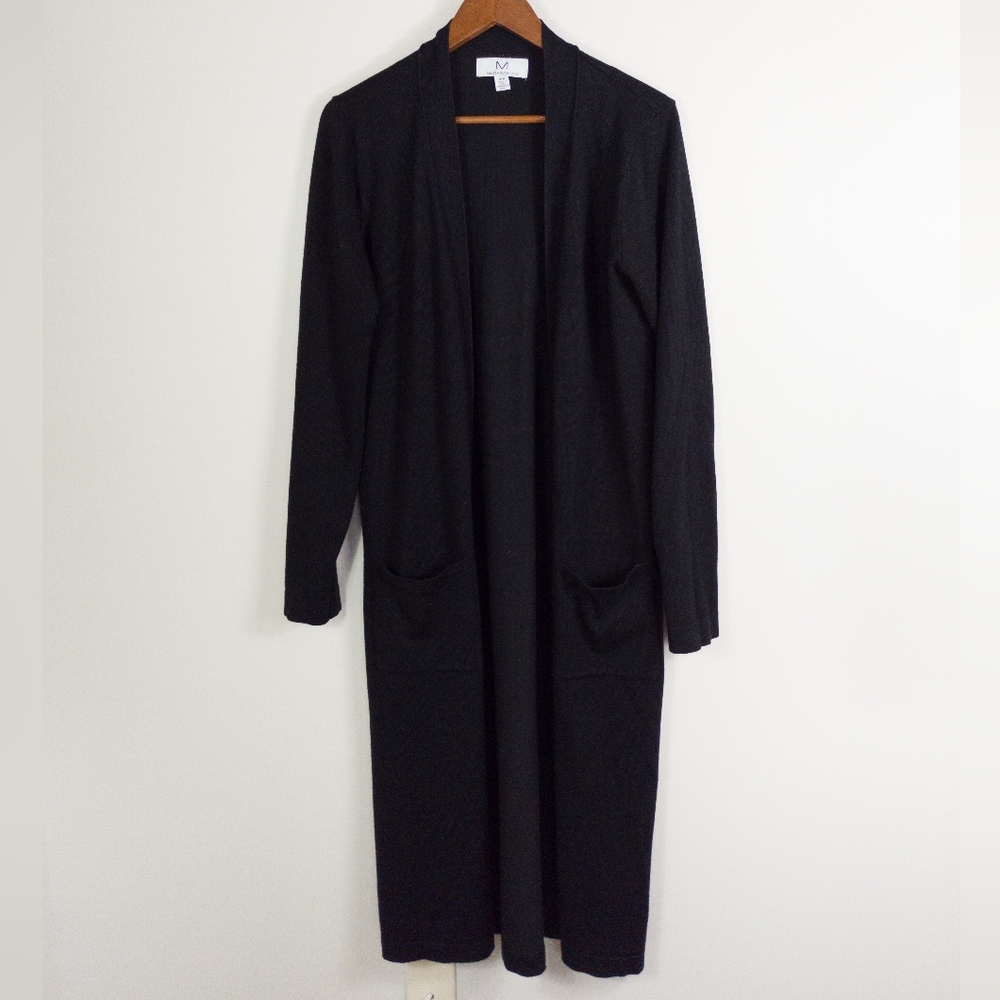 Magaschoni Open Front Long Duster Cardigan Black Size Medium
